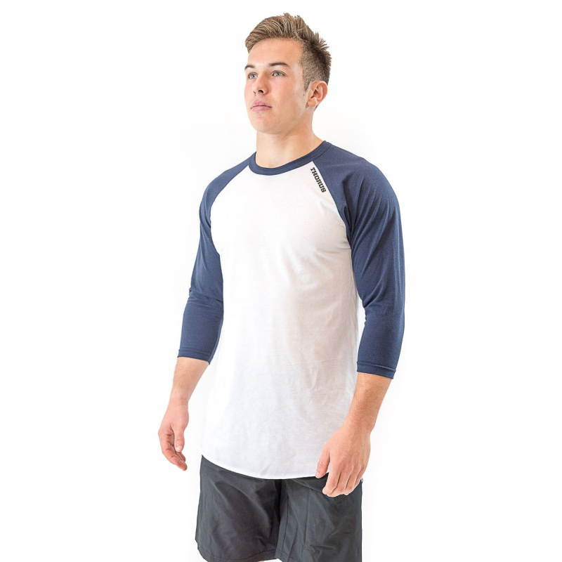 UNISEX WHITE/NAVY BASEBALL TEE