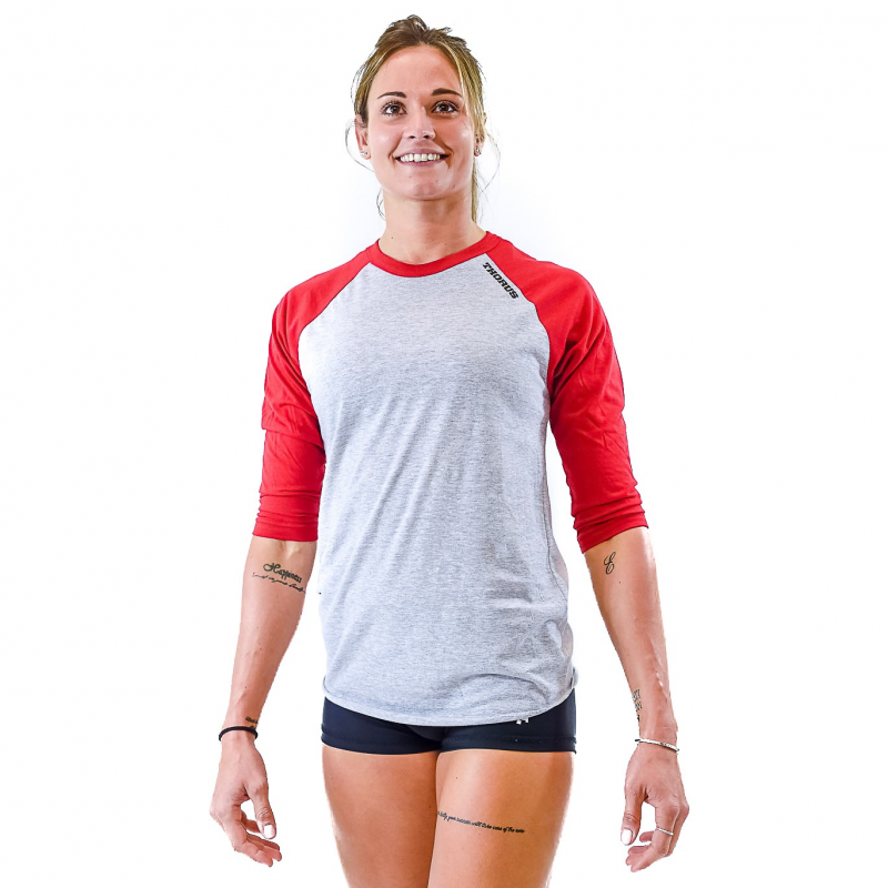 UNISEX GREY/RED HEATHER BASEBALL TEE