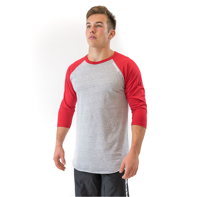 UNISEX GREY/RED HEATHER BASEBALL TEE