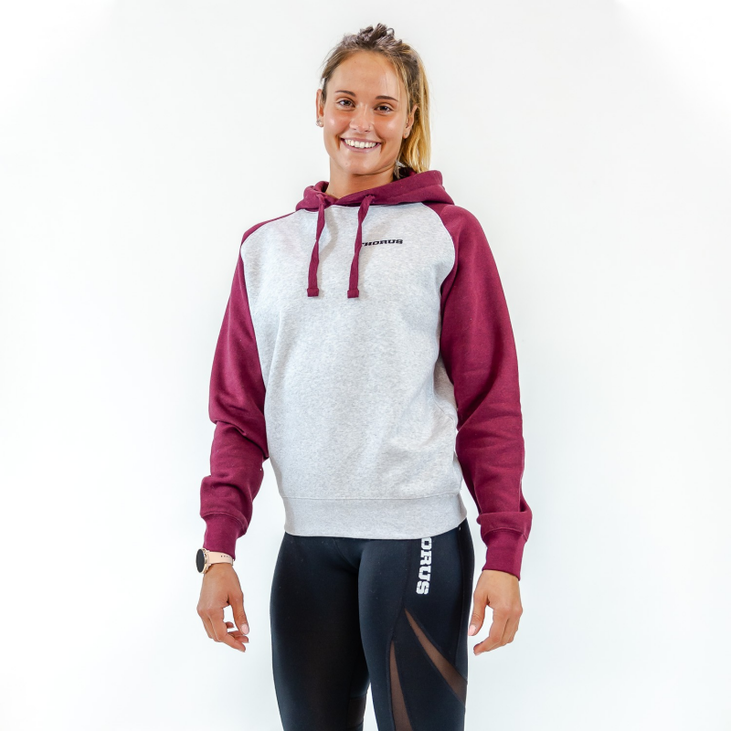 UNISEX LIGHT GREY/BURGUNDY HOODED SWEAT