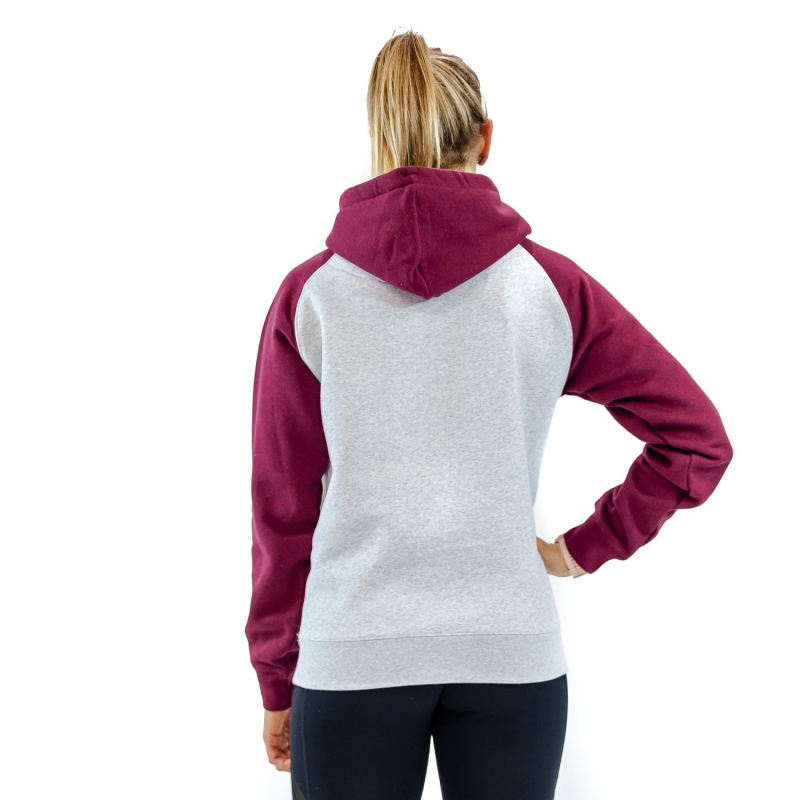 UNISEX LIGHT GREY/BURGUNDY HOODED SWEAT