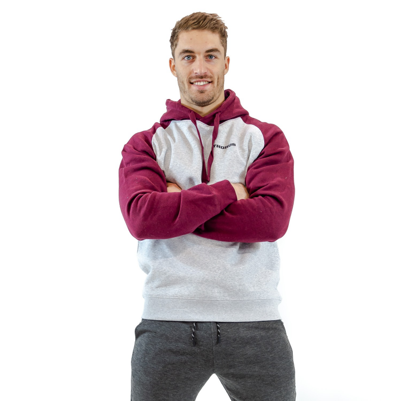 UNISEX LIGHT GREY/BURGUNDY HOODED SWEAT