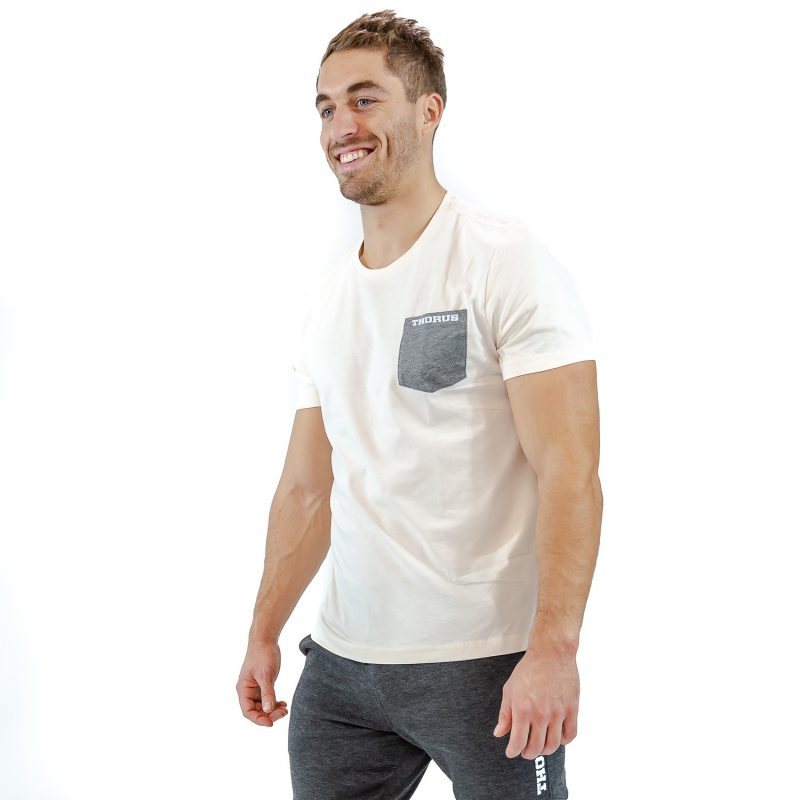 CREAM/GREY POCKET TSHIRT BIO MEN
