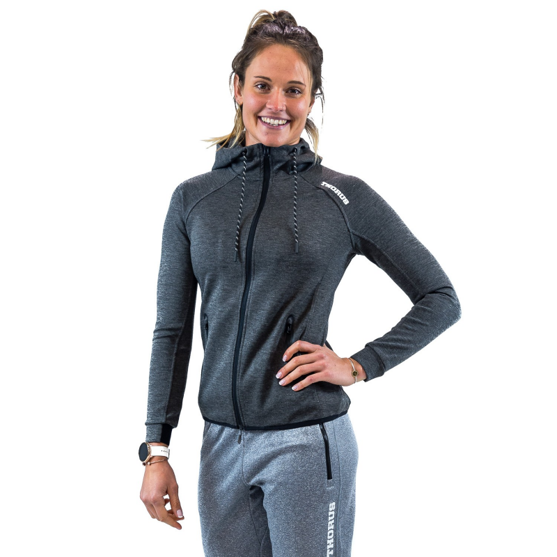 DARK HEATHER GREY HOODIE PERFORMANCE WOMEN