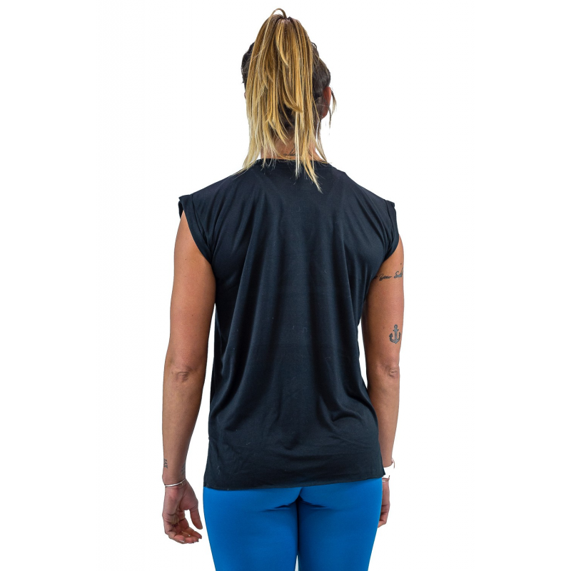 BLACK MUSCLE TSHIRT WOMEN WITH ROLLED
