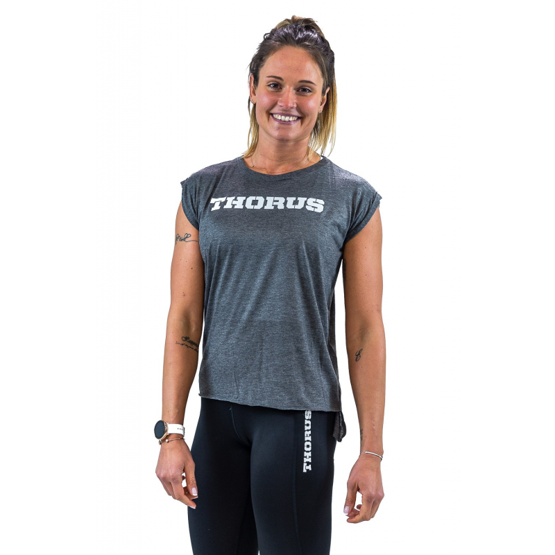 DARK GREY MUSCLE TSHIRT WOMEN WITH ROLLED