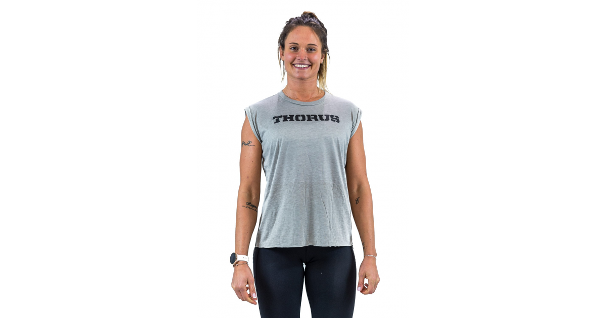 GREY MUSCLE TSHIRT WOMEN WITH ROLLED