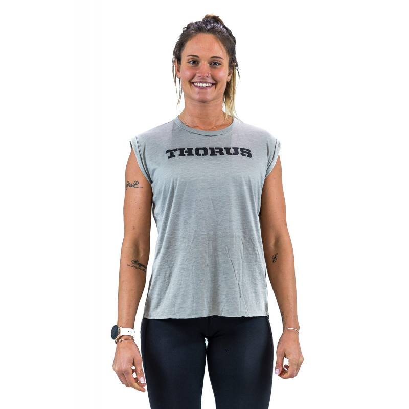 GREY MUSCLE TSHIRT WOMEN WITH ROLLED