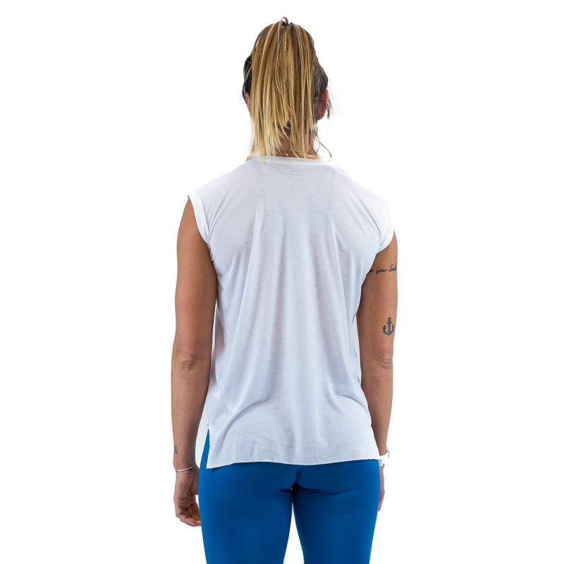 WHITE MUSCLE TSHIRT WOMEN WITH ROLLED