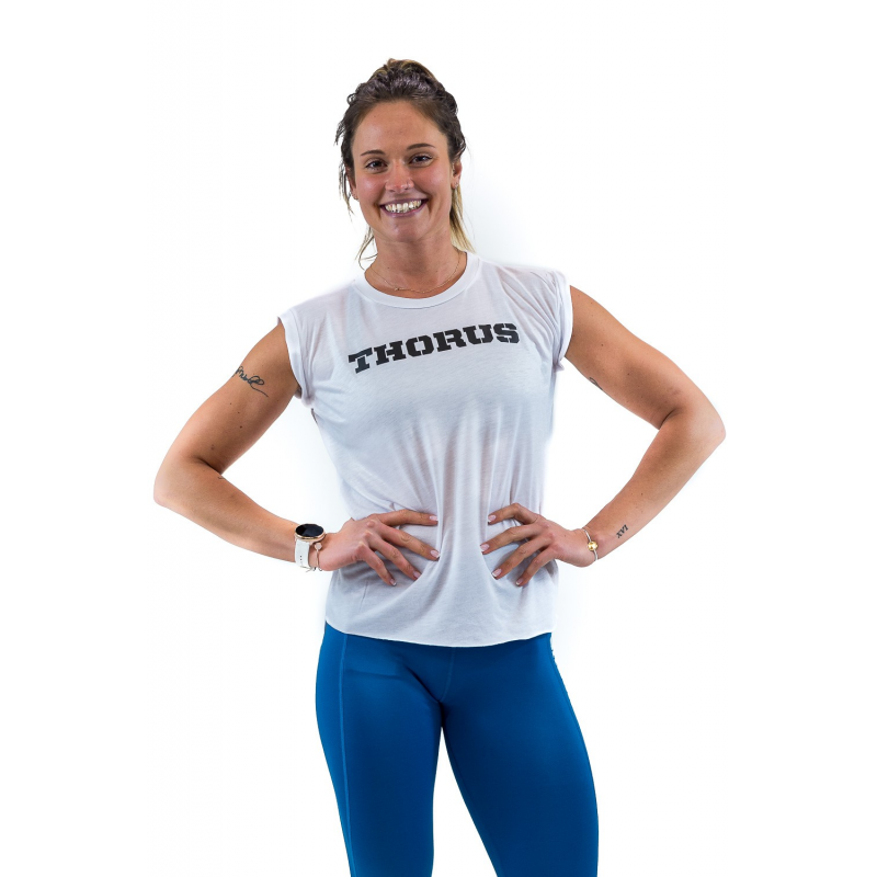 WHITE MUSCLE TSHIRT WOMEN WITH ROLLED