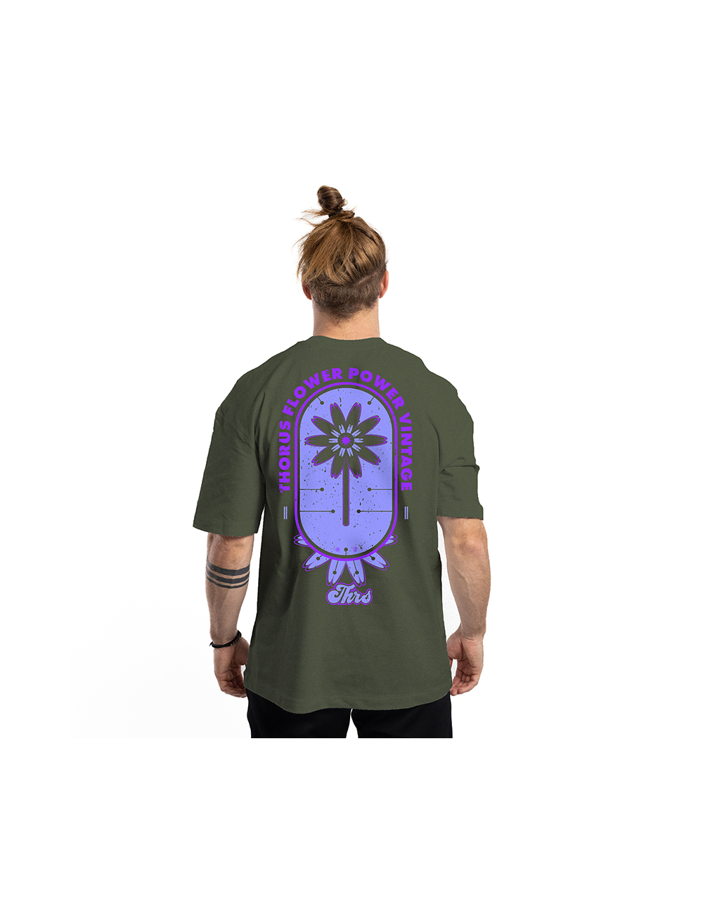 MEN'S MILITARY GREEN OVERSIZE FLOWER POWER T-SHIRT LIMITED EDITION