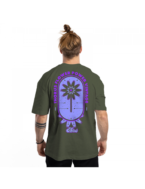 MEN'S MILITARY GREEN OVERSIZE FLOWER POWER T-SHIRT LIMITED EDITION
