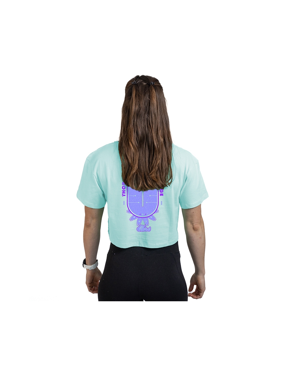 WOMEN'S ICE BLUE FLOWER POWER FLOWY CROPPED T-SHIRT