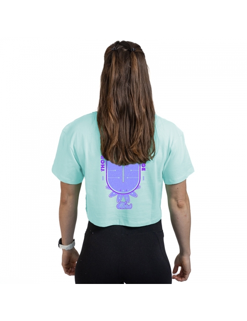 WOMEN'S ICE BLUE FLOWER POWER FLOWY CROPPED T-SHIRT