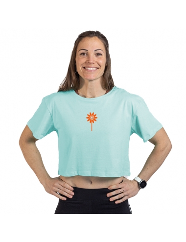 WOMEN'S ICE BLUE FLOWER POWER FLOWY CROPPED T-SHIRT